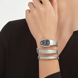 Bvlgari Stainless Steel Serpenti Tubogas 35mm Black Dial Ladies Watch