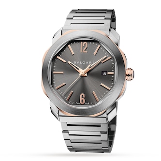 Bvlgari Stainless Steel and 18k Rose Gold Octo Roma 41mm Grey Dial Automatic Gents Watch