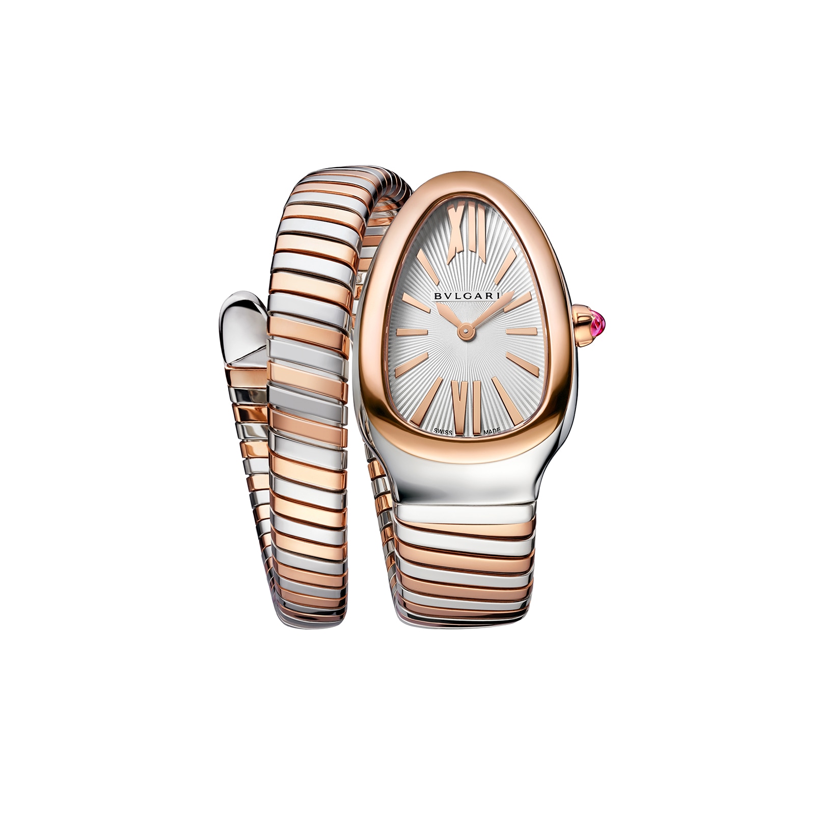 Bvlgari 18k Rose Gold and Steel Serpenti Tubogas 35mm Silver Dial Diamond Ladies Watch Bvlgari 18k Rose Gold and Steel Serpenti Tubogas 35mm Silver Dial Diamond Ladies Watch