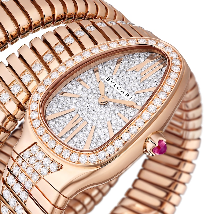 Bvlgari 18k Rose Gold Serpenti Tubogas 35mm Diamond Dial Ladies Watch