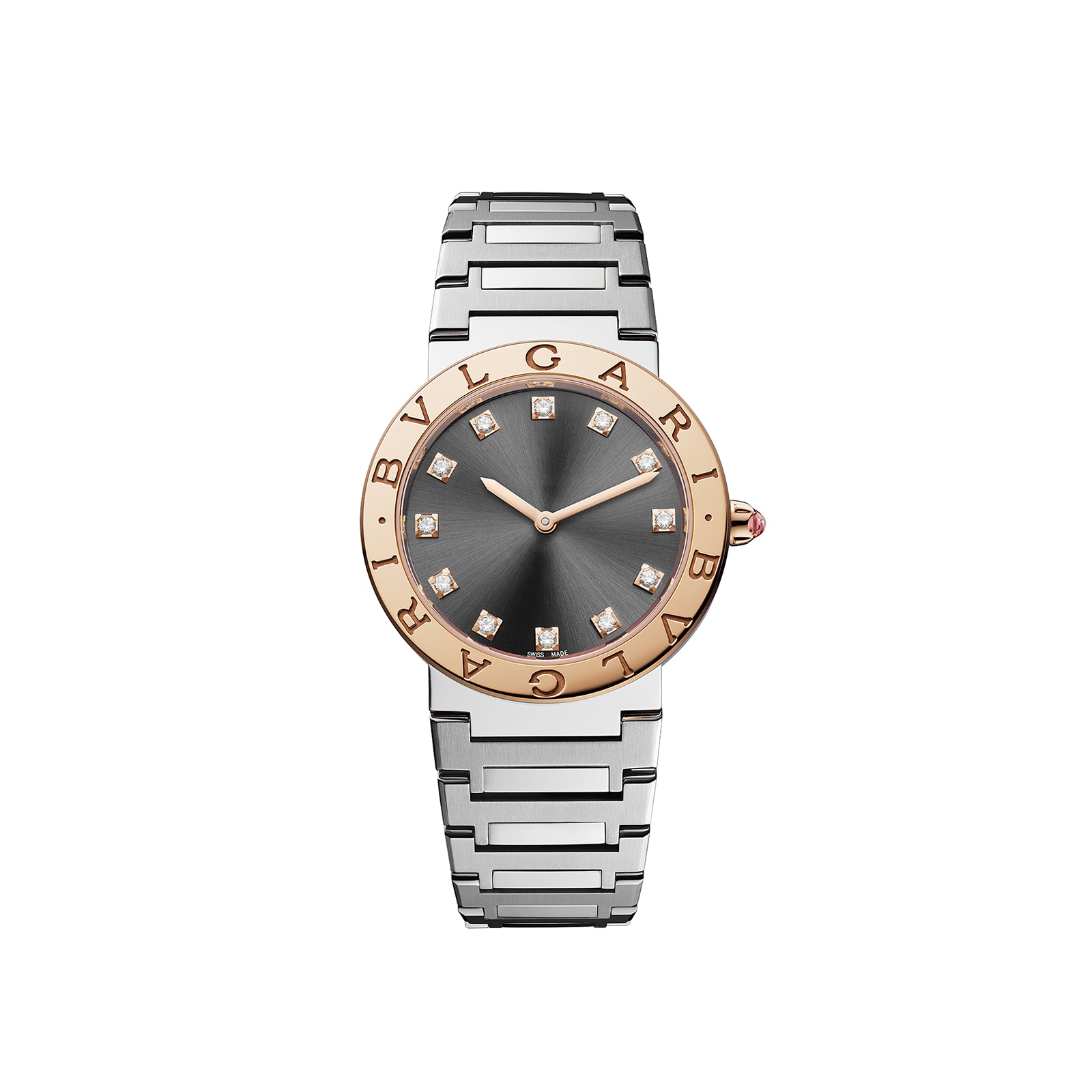 Bvlgari Stainless Steel and 18k Rose Gold Bvlgari Bvlgari 33mm Black Dial Ladies Watch