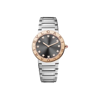 Bvlgari Stainless Steel and 18k Rose Gold Bvlgari Bvlgari 33mm Black Dial Ladies Watch