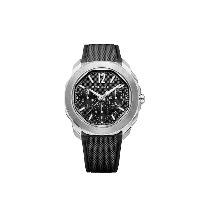 Bvlgari Stainless Steel Octo Roma 42mm Black Dial Auto Gents Interchangable Strap Chrono Watch