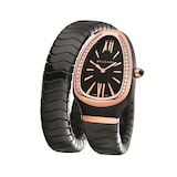 Bvlgari 18k Rose Gold and Black Ceramic Serpenti Spiga 35mm Black Dial Diamond Ladies Watch