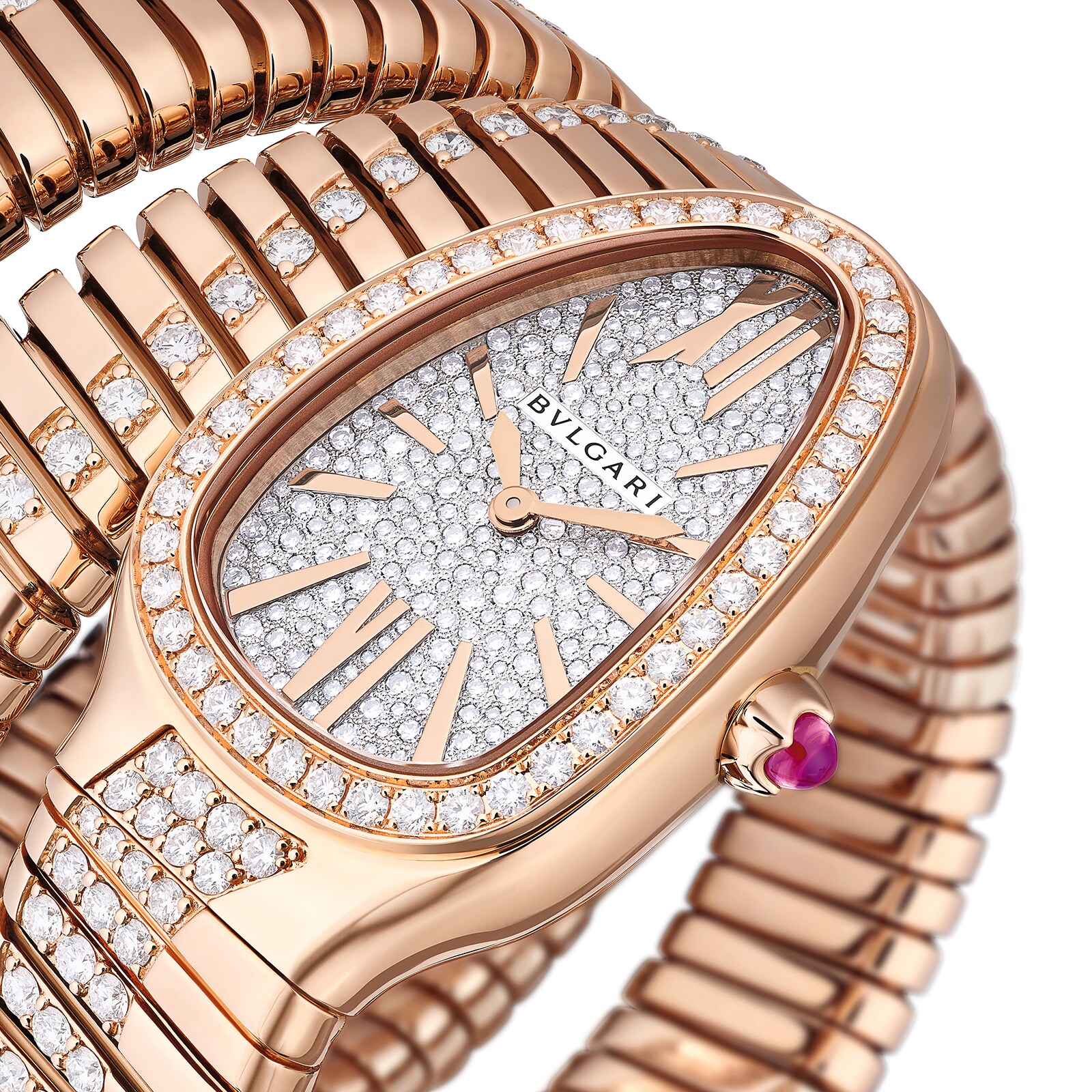 Bvlgari 18K Rose Gold Serpenti Tubogas Double Spiral Diamond Watch