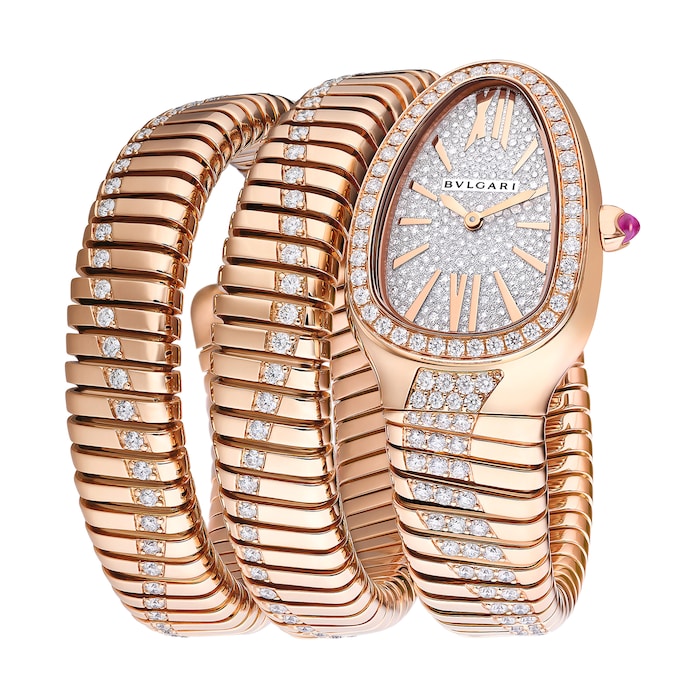 Bvlgari 18K Rose Gold Serpenti Tubogas Double Spiral Diamond Watch