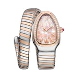 Bvlgari Stainless Steel & 18K Rose Gold Serpenti Tubogas Diamond & Mother Of Pearl Ladies Watch
