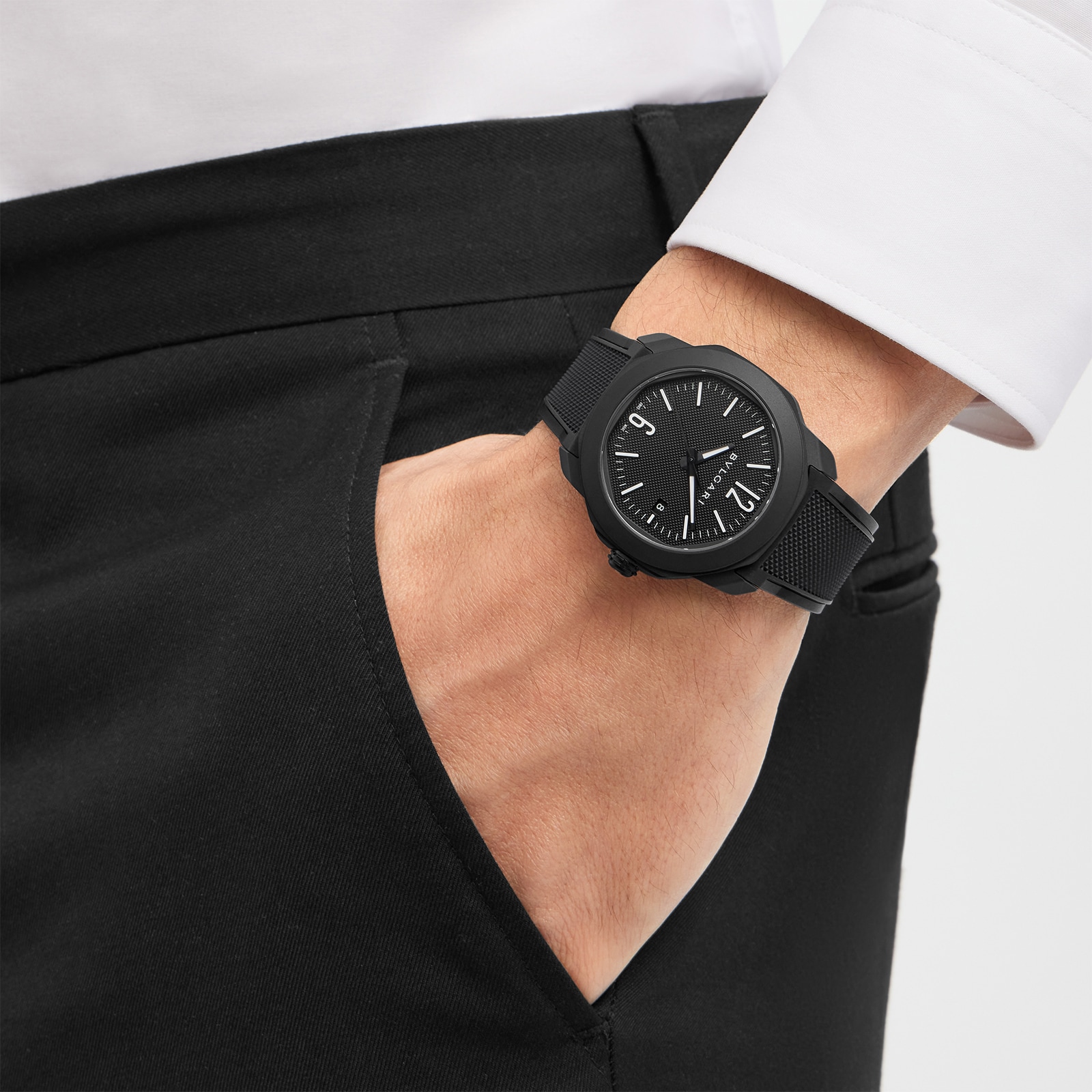 Bvlgari Black Stainless Steel Octo Roma Automatic Mens Watch Bvlgari Black Stainless Steel Octo Roma Automatic Mens Watch