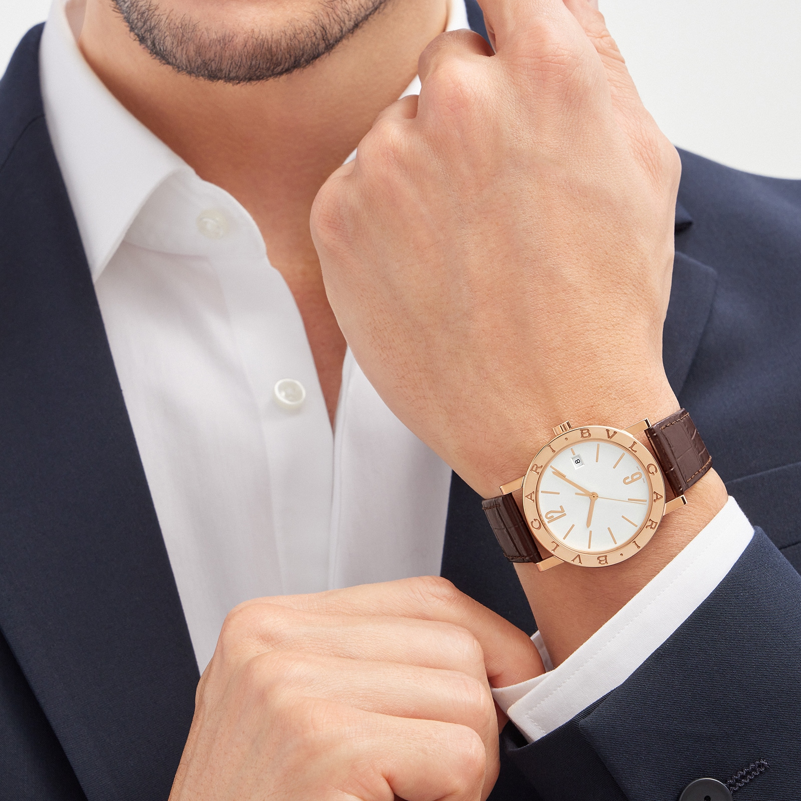 Bvlgari 18K Rose Gold BVLGARI BVLGARI Double Logo Mens Watch Bvlgari 18K Rose Gold BVLGARI BVLGARI Double Logo Mens Watch
