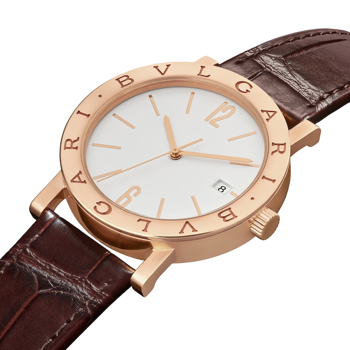 Bvlgari 18K Rose Gold BVLGARI BVLGARI Double Logo Mens Watch