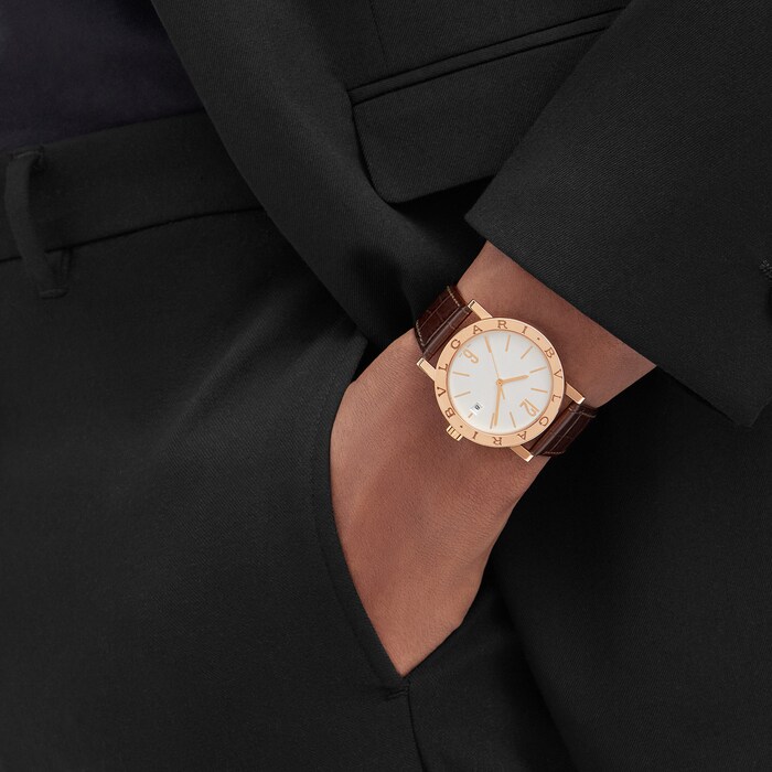 Bvlgari 18K Rose Gold BVLGARI BVLGARI Double Logo Mens Watch