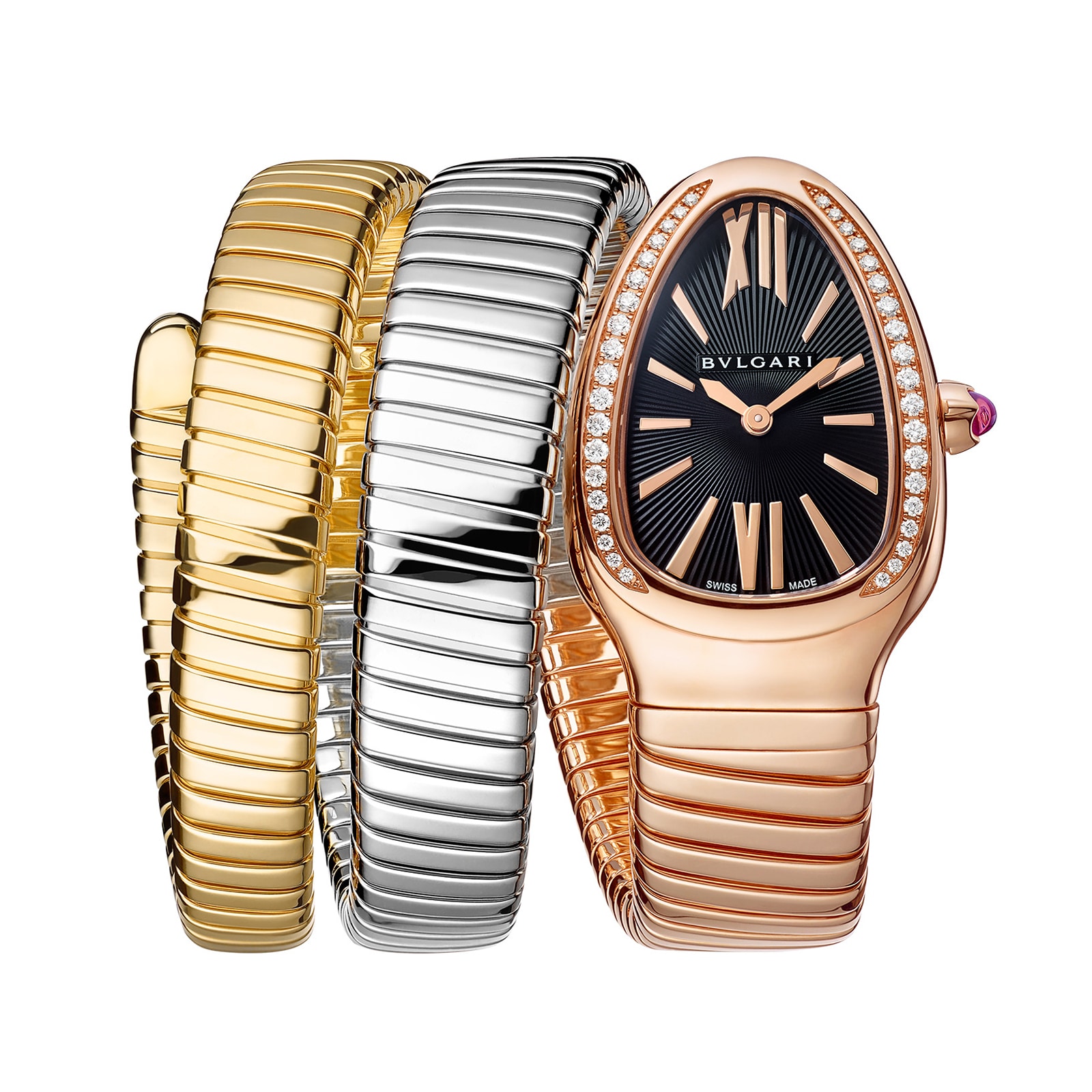 Bvlgari 18K Tri Color Serpenti Tubogas Double Spiral Diamond Watch