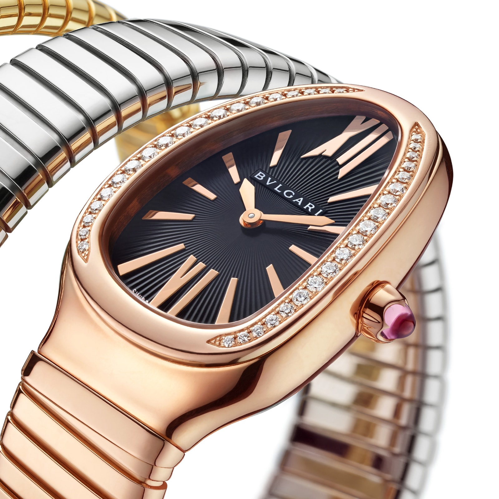 Bvlgari 18K Tri Color Serpenti Tubogas Double Spiral Diamond Watch