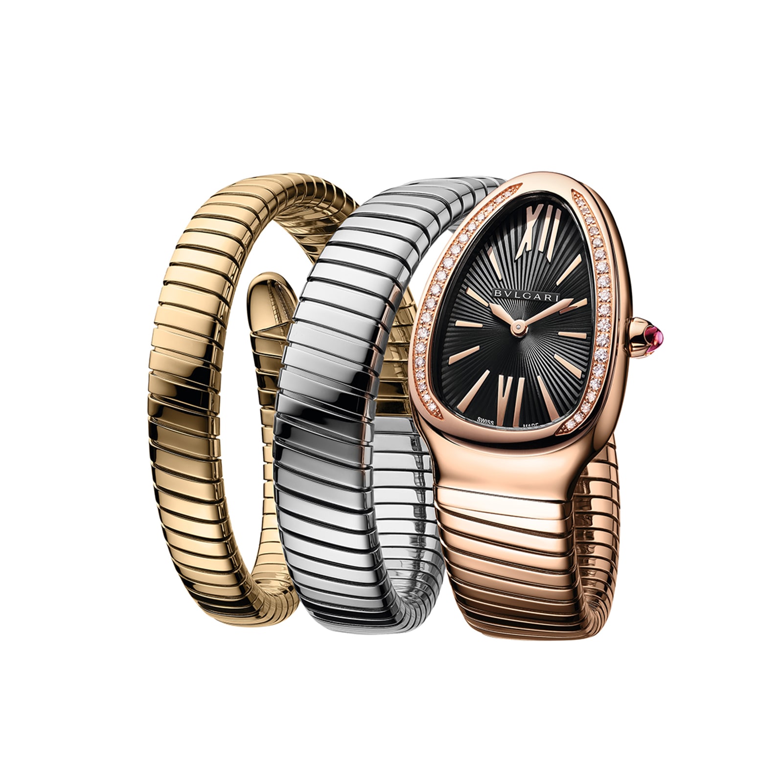 Bvlgari 18K Tri Color Serpenti Tubogas Double Spiral Diamond Watch