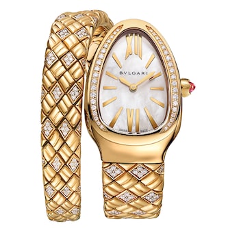 Bvlgari 18K Yellow Gold Serpenti Spiga Diamond & Mother Of Pearl Single Spiral Watch