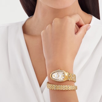 Bvlgari 18K Yellow Gold Serpenti Spiga Diamond & Mother Of Pearl Single Spiral Watch