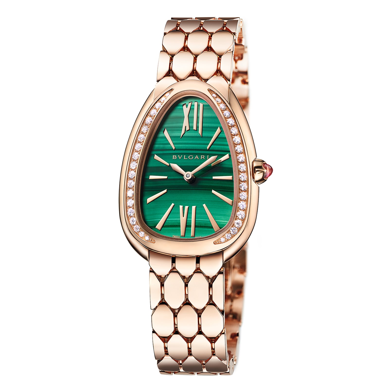 Bvlgari 18K Rose Gold Serpenti Seduttori Diamond & Malachite Watch