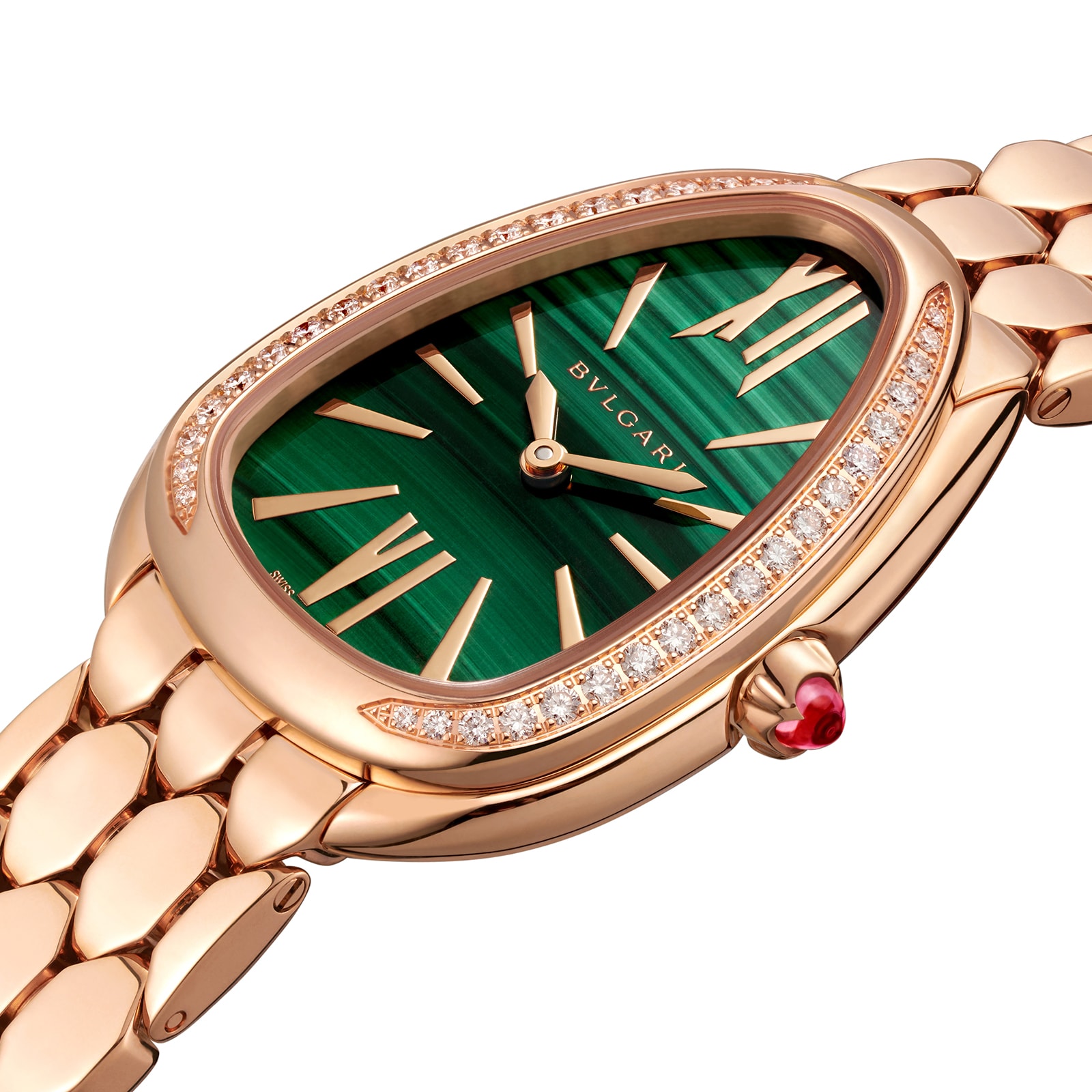 Bvlgari 18K Rose Gold Serpenti Seduttori Diamond & Malachite Watch