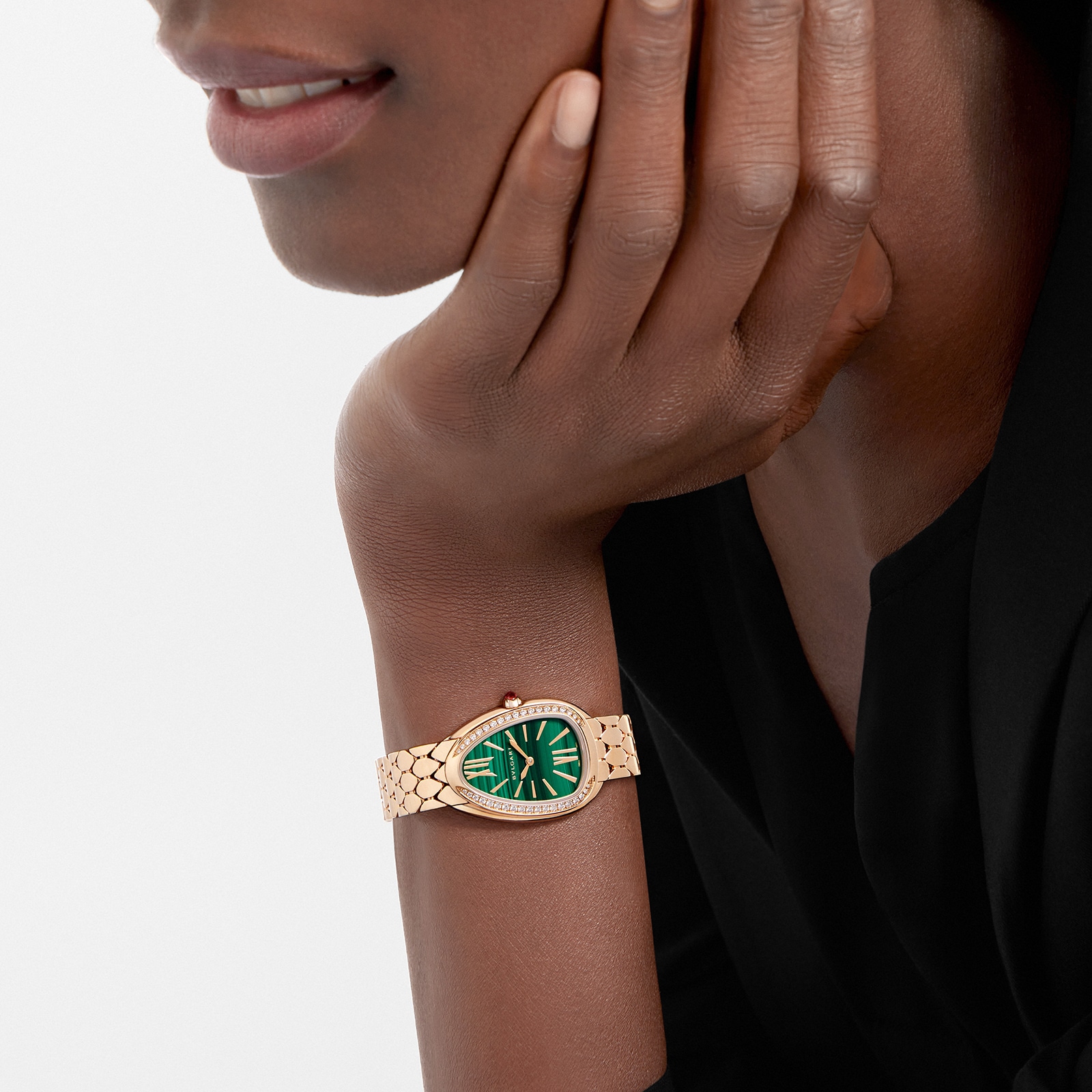 Bvlgari 18K Rose Gold Serpenti Seduttori Diamond & Malachite Watch