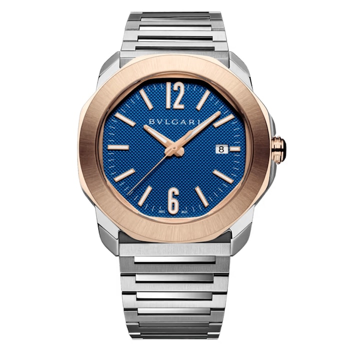 BVLGARI Octo Roma 41mm Mens Watch Blue 18ct Rose Gold