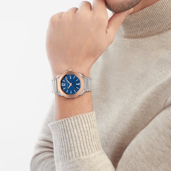 BVLGARI Octo Roma 41mm Mens Watch Blue 18ct Rose Gold