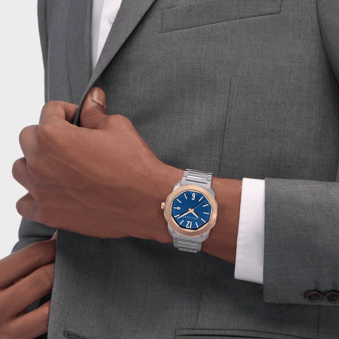 BVLGARI Octo Roma 41mm Mens Watch Blue 18ct Rose Gold