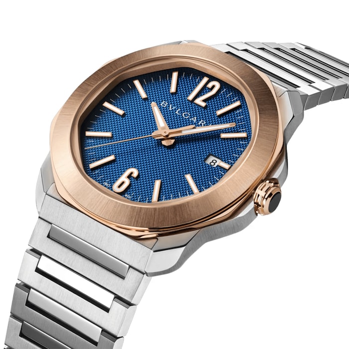 BVLGARI Octo Roma 41mm Mens Watch Blue 18ct Rose Gold