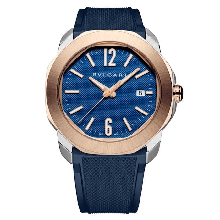 BVLGARI Octo Roma 41mm Mens Watch Blue 18ct Rose Gold