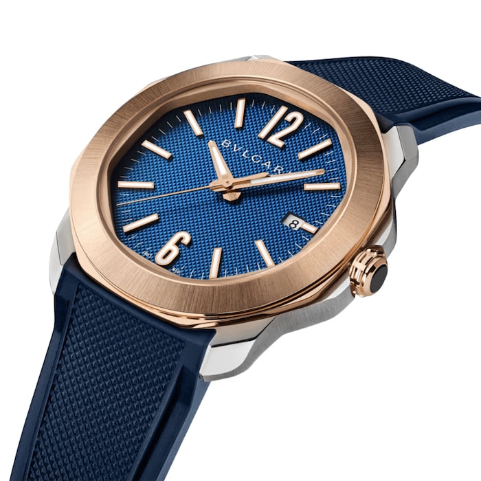 BVLGARI Octo Roma 41mm Mens Watch Blue 18ct Rose Gold