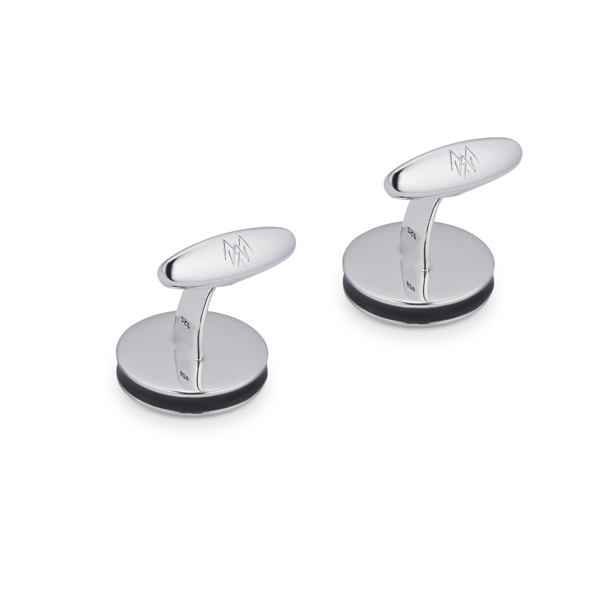 Mappin & Webb Sterling Silver Plain Circle with Blue Enamel edge Cufflinks