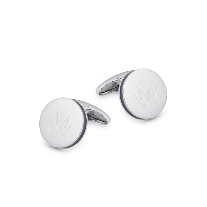 Mappin & Webb Sterling Silver MW Circle with Blue Enamel edge Cufflinks