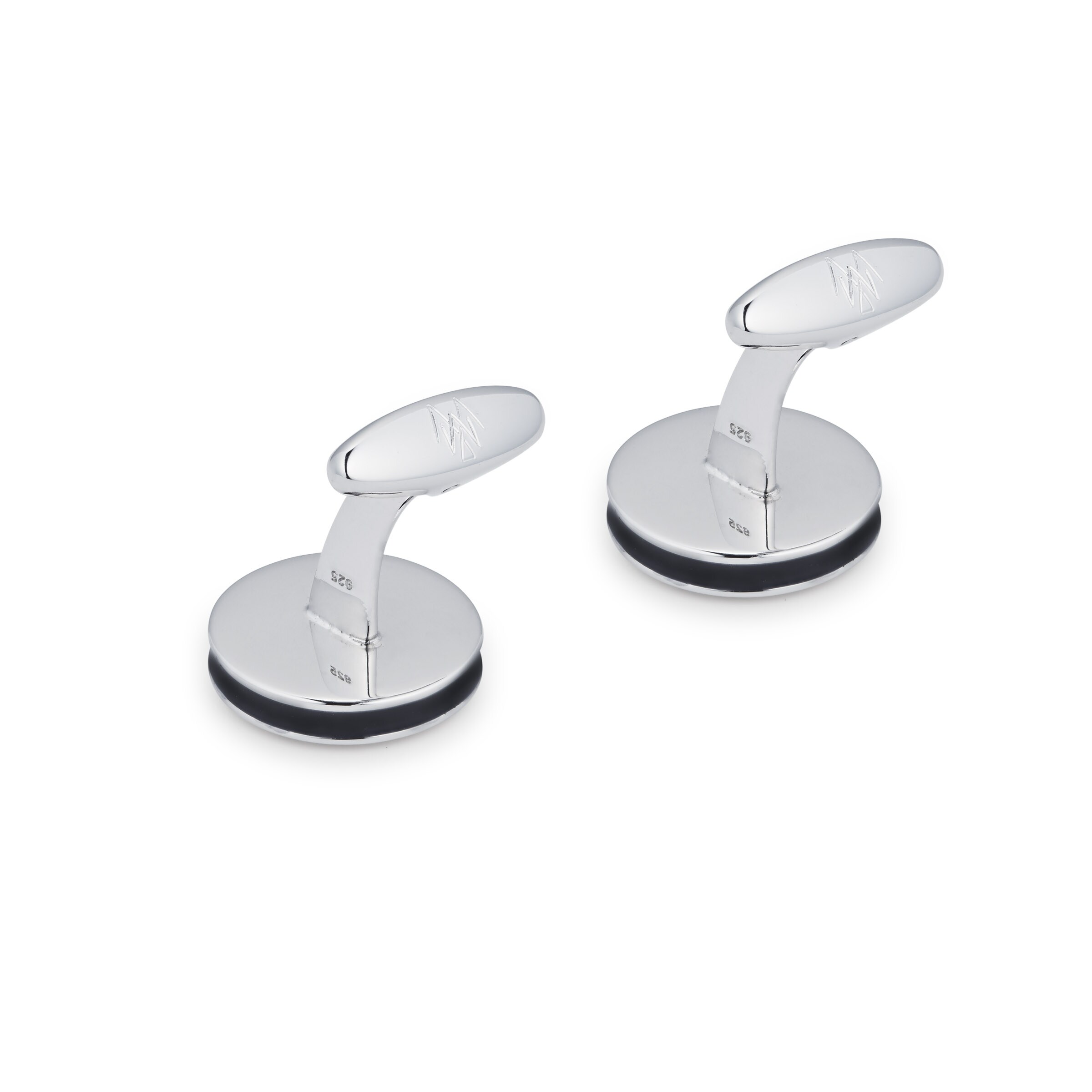 Mappin & Webb Sterling Silver MW Circle with Blue Enamel edge Cufflinks