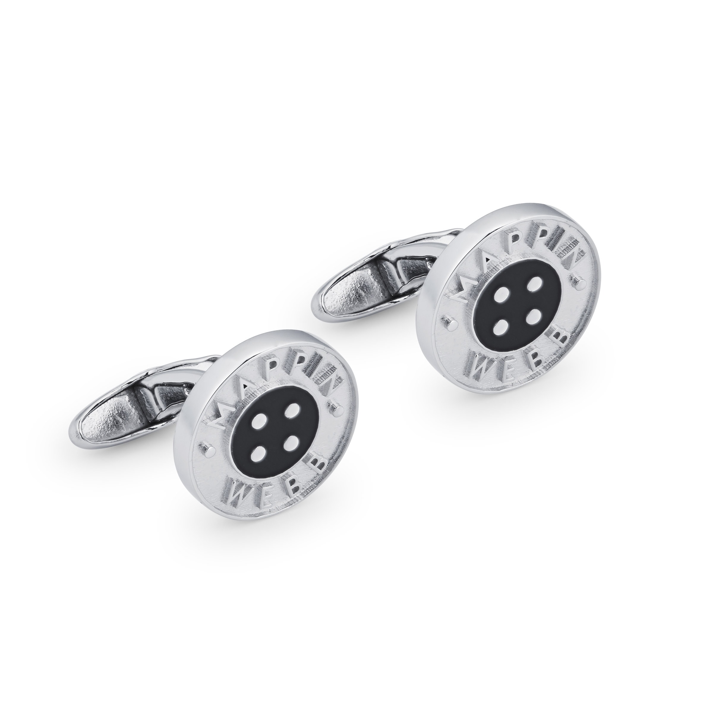 Sterling Silver MW Button with Black Enamel Cufflinks