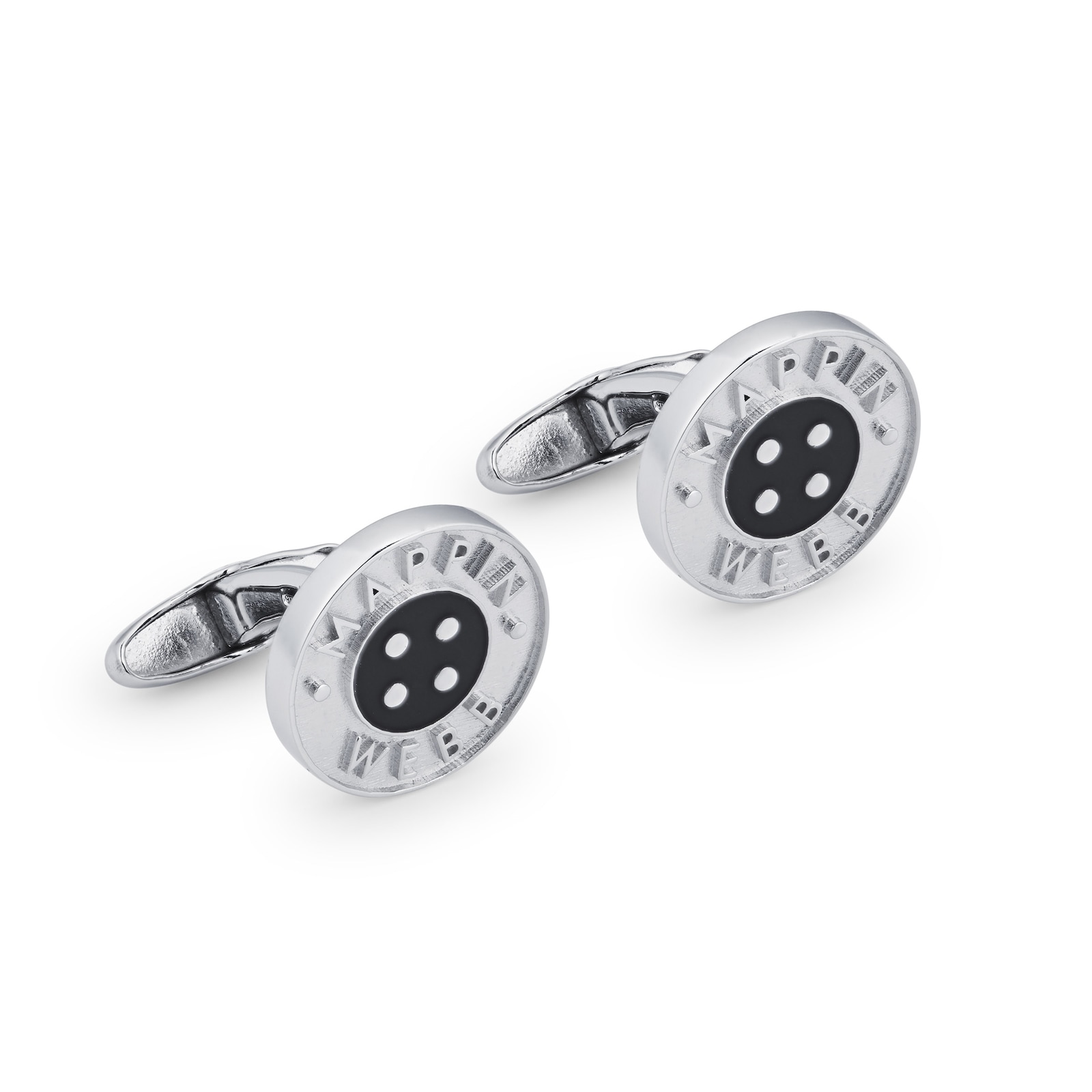 Mappin & Webb Sterling Silver MW Button with Black Enamel Cufflinks ...