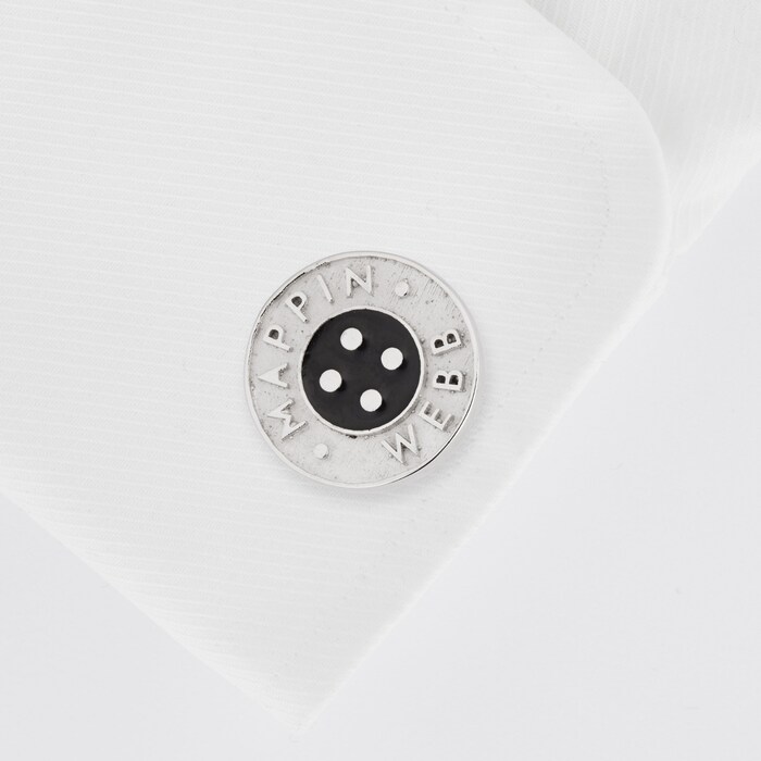 Mappin & Webb Sterling Silver MW Button with Black Enamel Cufflinks