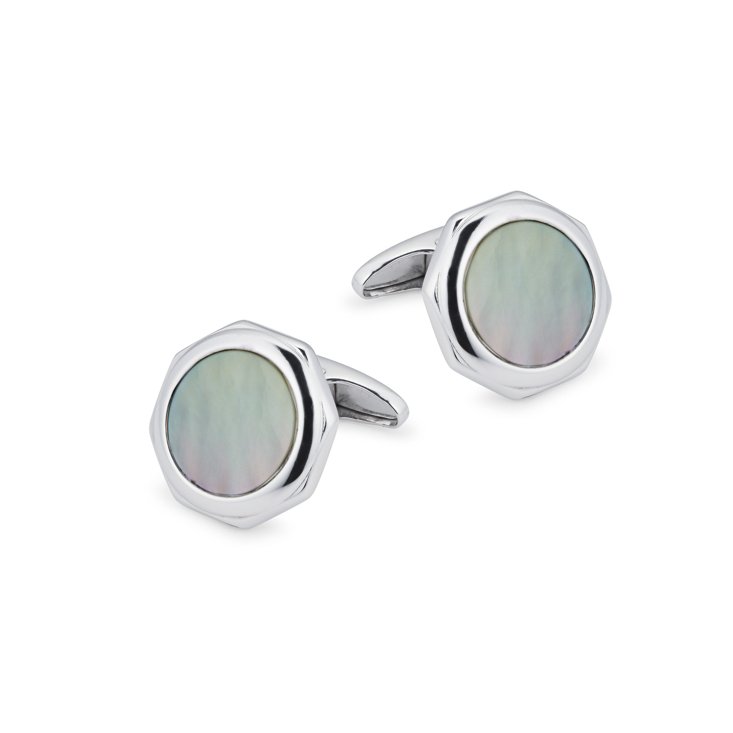 Sterling Silver Mother of Pearl Hexagon Cufflinks