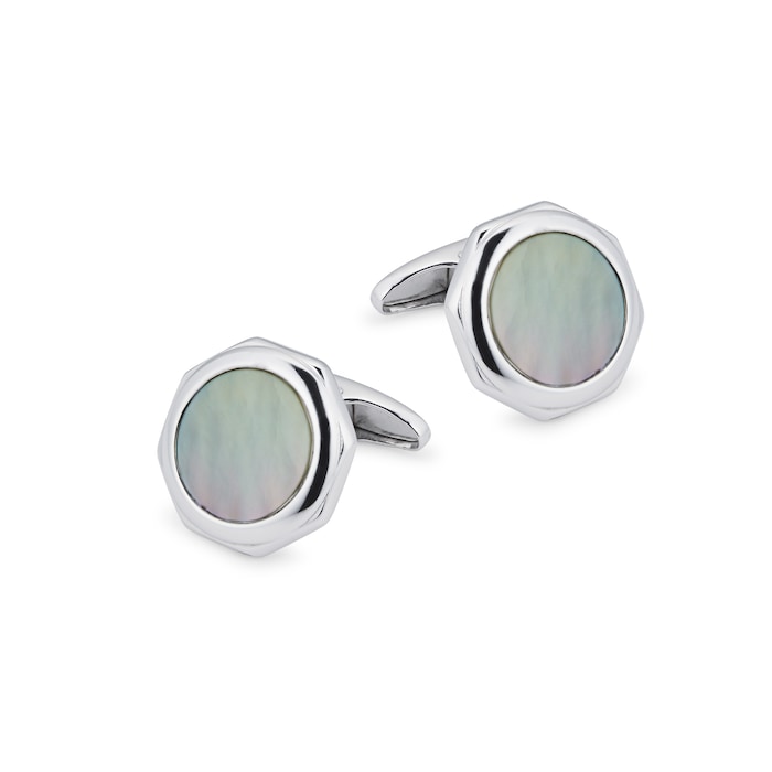 Mappin & Webb Sterling Silver Mother of Pearl Hexagon Cufflinks