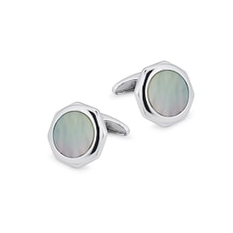 20110275 - Sterling Silver Mother of Pearl Hexagon Cufflinks
