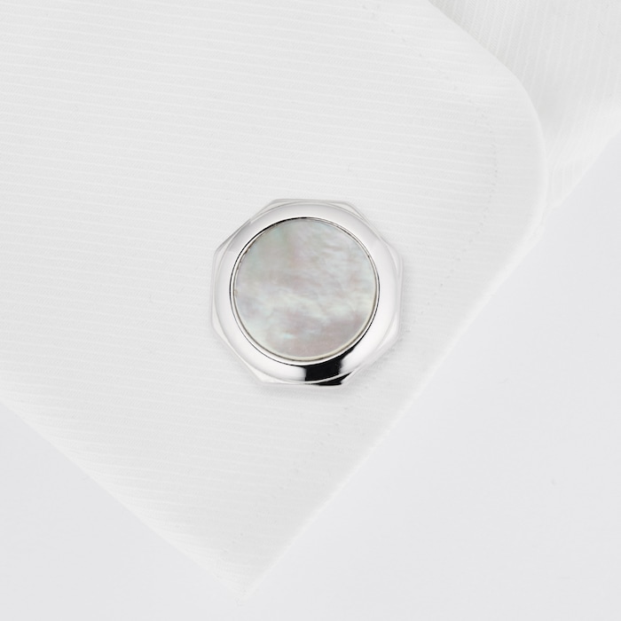 Mappin & Webb Sterling Silver Mother of Pearl Hexagon Cufflinks