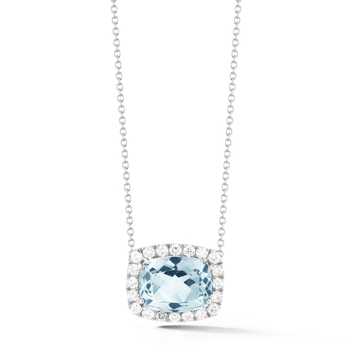 A & Furst 18k White Gold 6.05cttw Aquamarine and 0.91cttw Diamond Halo Pendant 18.5"
