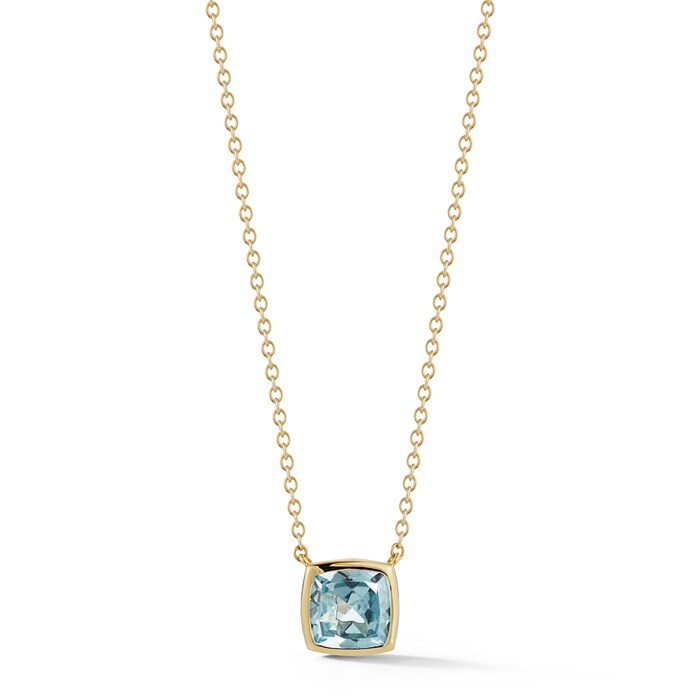 A & Furst 18k Yellow Gold Gaia 1.55cttw Cushion Cut Bezel Set Blue Topaz Pendant 18"