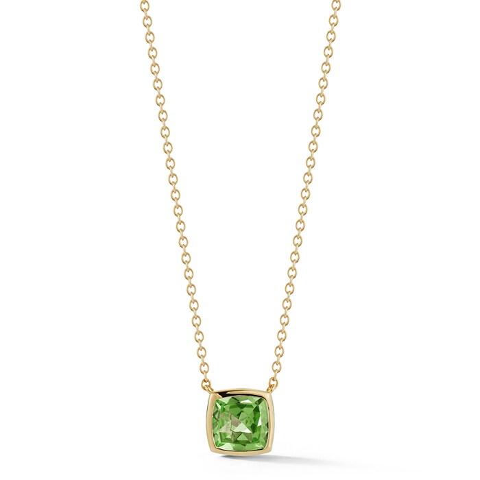 A & Furst 18k Yellow Gold Gaia 1.53cttw Cushion Cut Bezel Set Peridot Pendant 18"