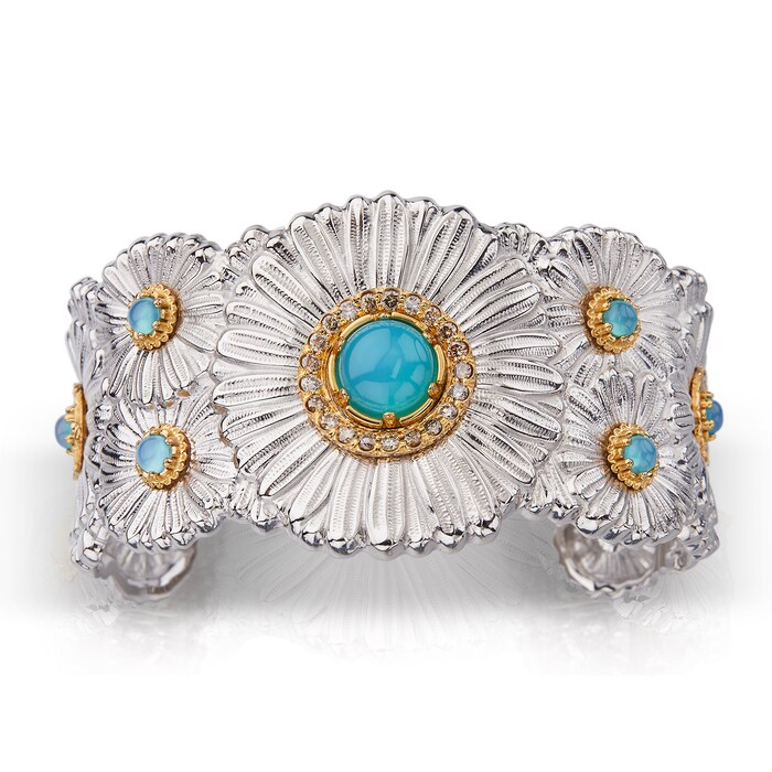 Buccellati Sterling Silver 1.35cttw Cognac Diamond and Blue Agate Cuff Bracelet
