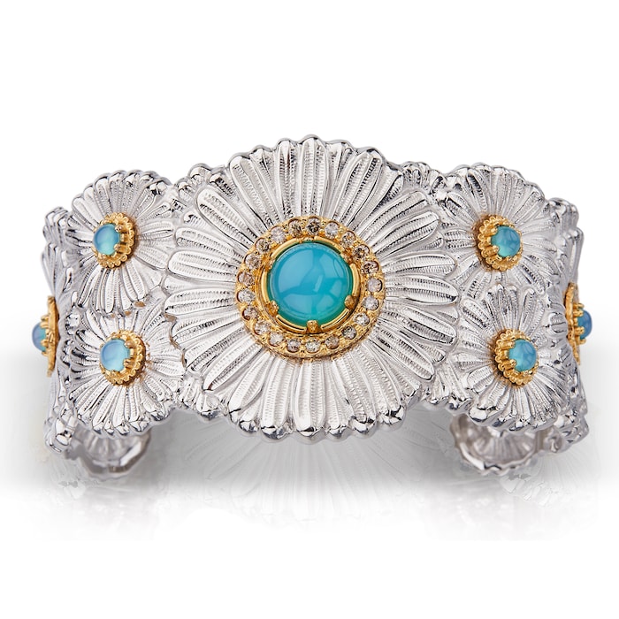 Buccellati Sterling Silver 1.35cttw Cognac Diamond and Blue Agate Cuff Bracelet
