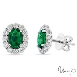 UNEEK 18k White Gold 1.34cttw Emerald and 0.80cttw Diamond Halo Stud Earrings