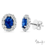 UNEEK 18k White Gold 1.84cttw Sapphire and 0.80cttw Diamond Halo Stud Earrings