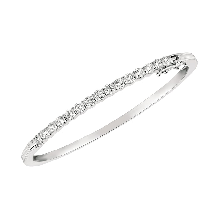 Gemveto 18k White Gold 1.02cttw Diamond Hinged Bangle