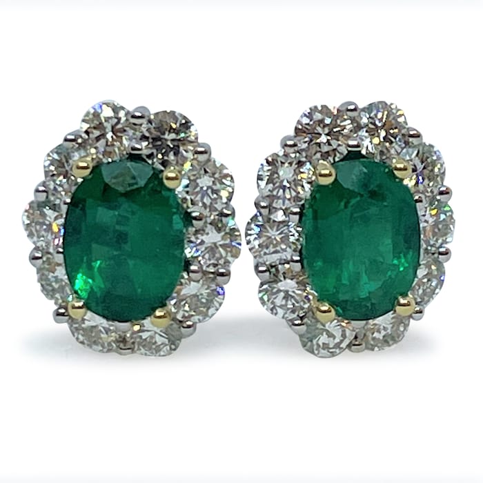 Gem Platinum 18k White Gold 3.21cttw Emerald and 2.36cttw Diamond Halo Earrings