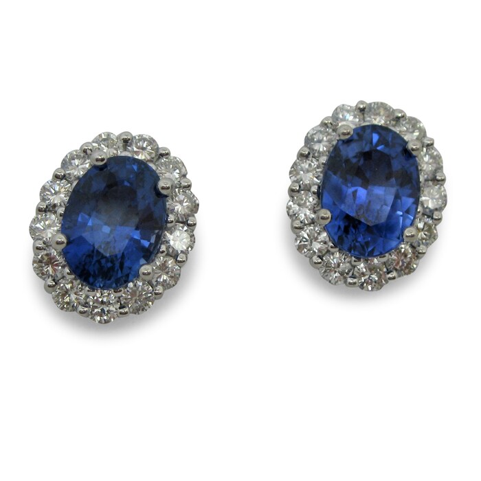 Gem Platinum Platinum 4.55cttw Sapphire and 1.04cttw Diamond Halo Earrings