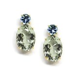 A & Furst 18k Yellow Gold Party Blue Topaz and Prasiolite Drop Earrings